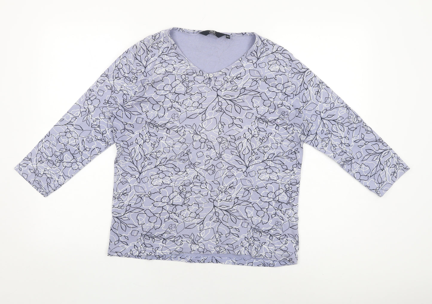 Isle Essentials Womens Purple Floral Cotton Basic T-Shirt Size 14 Round Neck - Size 14-16