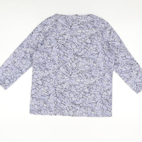 Isle Essentials Womens Purple Floral Cotton Basic T-Shirt Size 14 Round Neck - Size 14-16