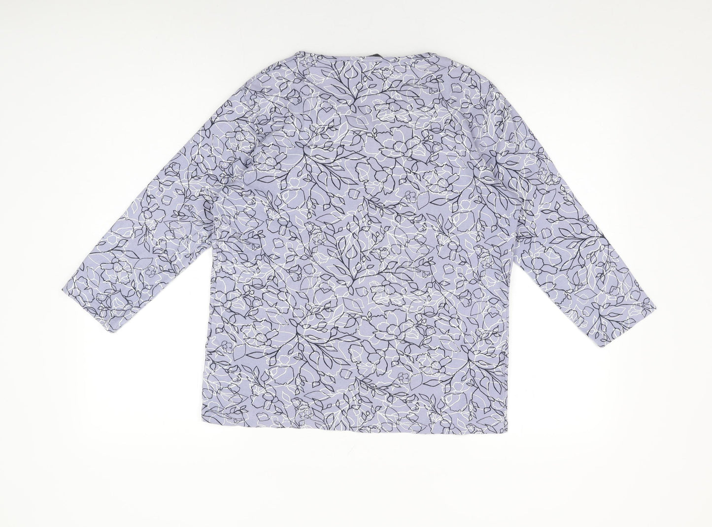 Isle Essentials Womens Purple Floral Cotton Basic T-Shirt Size 14 Round Neck - Size 14-16