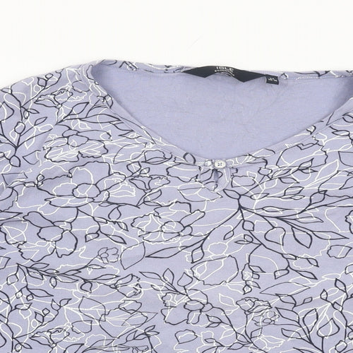 Isle Essentials Womens Purple Floral Cotton Basic T-Shirt Size 14 Round Neck - Size 14-16
