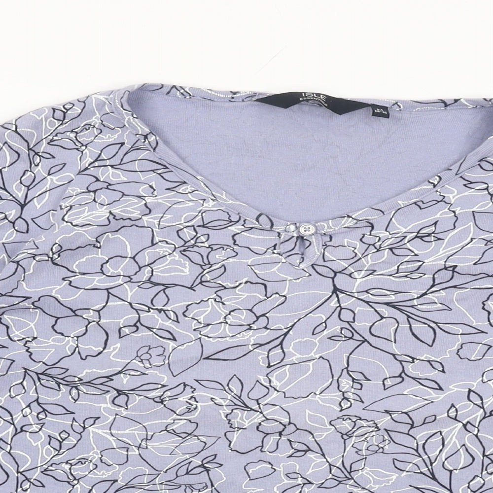 Isle Essentials Womens Purple Floral Cotton Basic T-Shirt Size 14 Round Neck - Size 14-16
