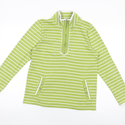 BM Collection Womens Green Striped Polyester Pullover Sweatshirt Size S Zip