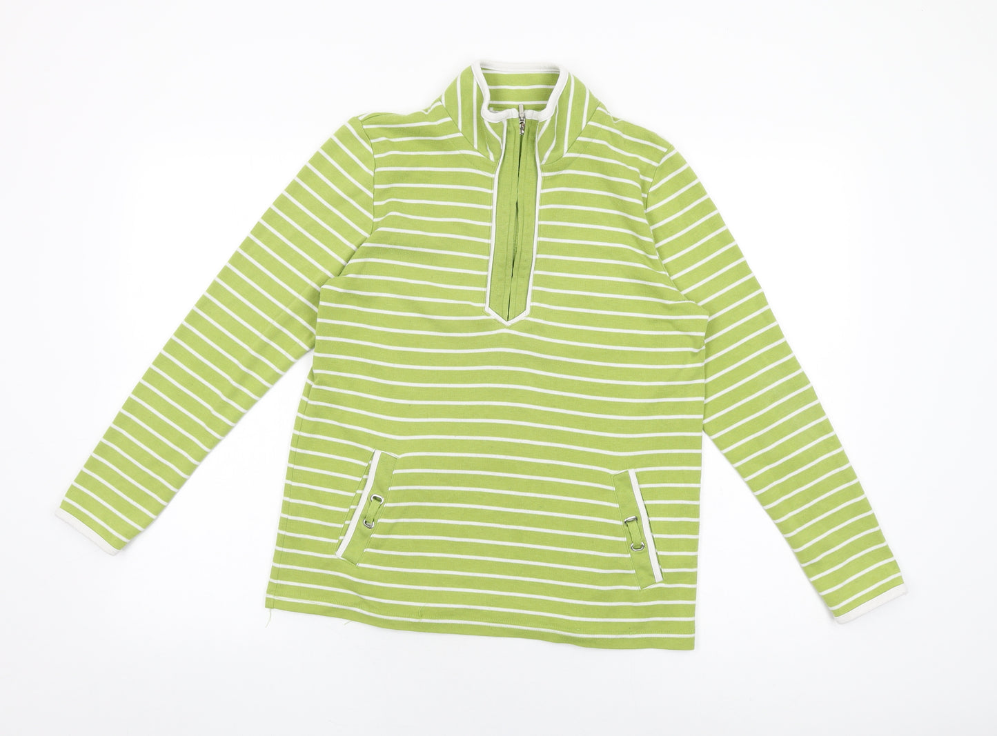 BM Collection Womens Green Striped Polyester Pullover Sweatshirt Size S Zip