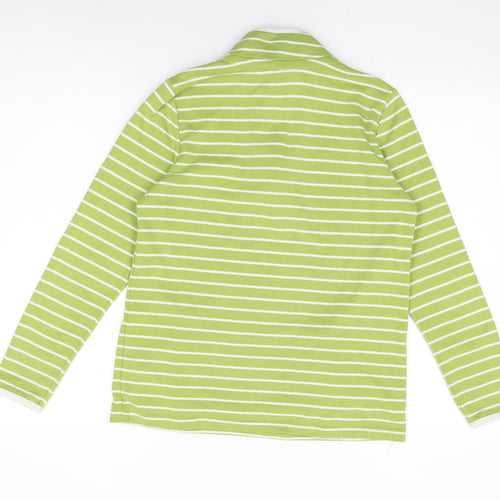 BM Collection Womens Green Striped Polyester Pullover Sweatshirt Size S Zip