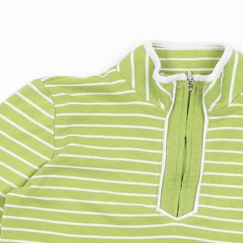 BM Collection Womens Green Striped Polyester Pullover Sweatshirt Size S Zip