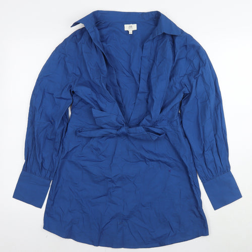 River Island Womens Blue Cotton A-Line Size 12 V-Neck Zip