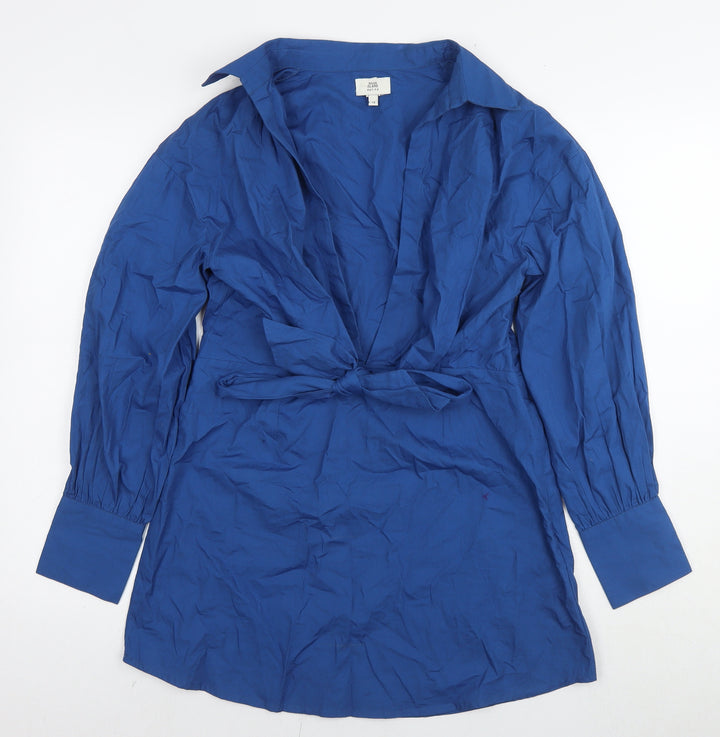 River Island Womens Blue Cotton A-Line Size 12 V-Neck Zip