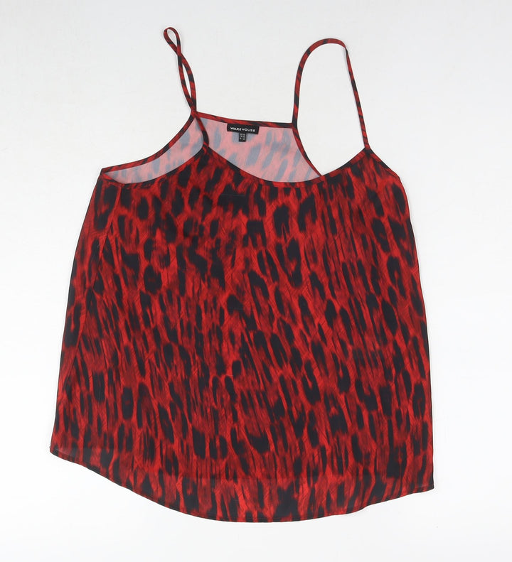 Warehouse Womens Red Animal Print Polyester Camisole Tank Size 10 Round Neck - Leopard Print
