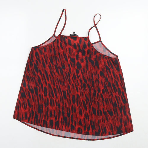 Warehouse Womens Red Animal Print Polyester Camisole Tank Size 10 Round Neck - Leopard Print