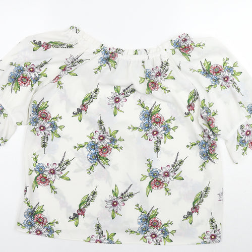 Signature Studio Womens White Floral Patent Leather Basic Blouse Size L Off the Shoulder