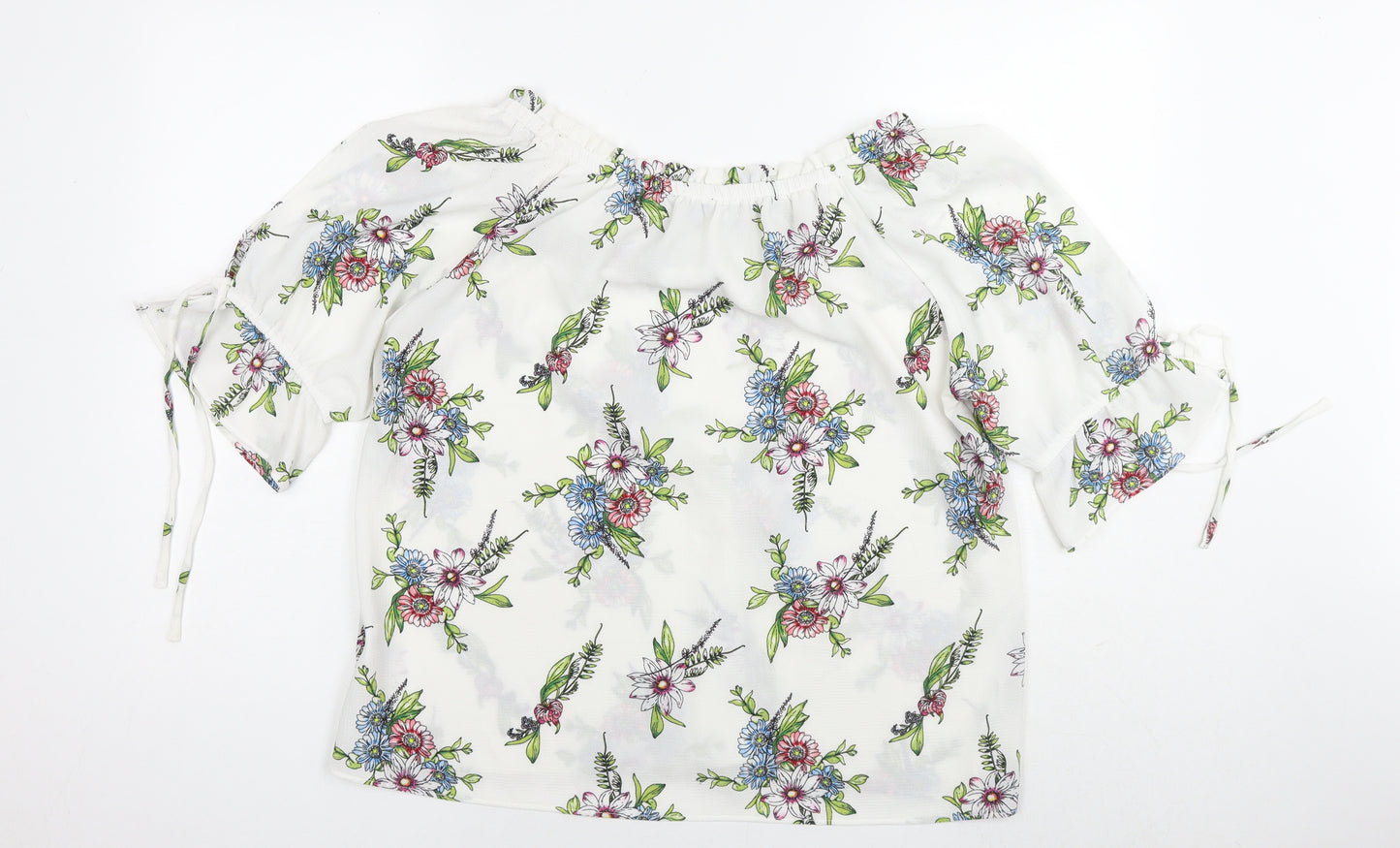 Signature Studio Womens White Floral Patent Leather Basic Blouse Size L Off the Shoulder