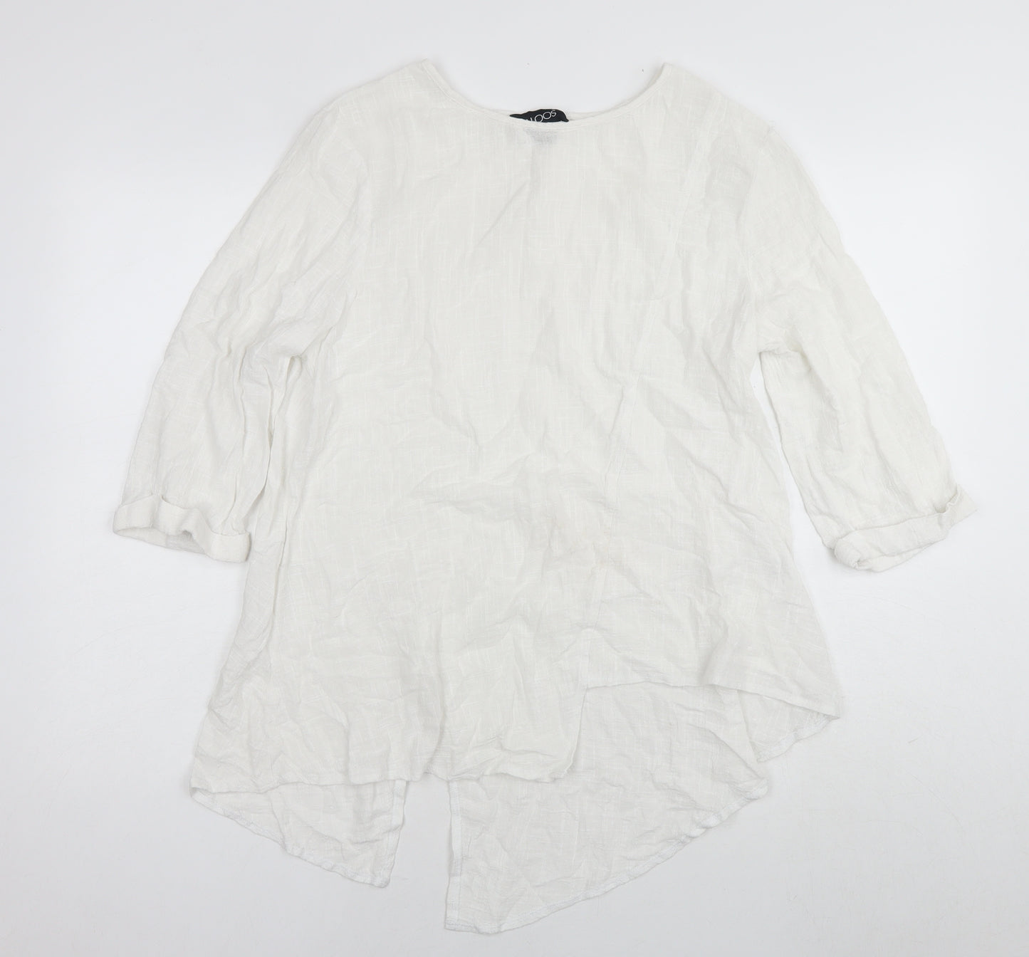 Saloos Womens White Cotton Tunic Blouse Size 12 Round Neck