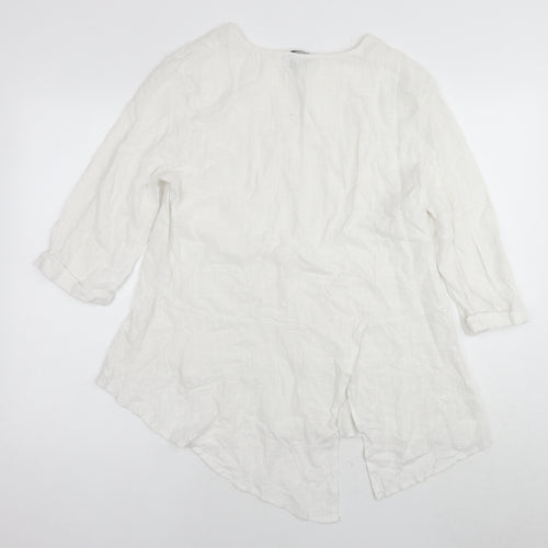 Saloos Womens White Cotton Tunic Blouse Size 12 Round Neck