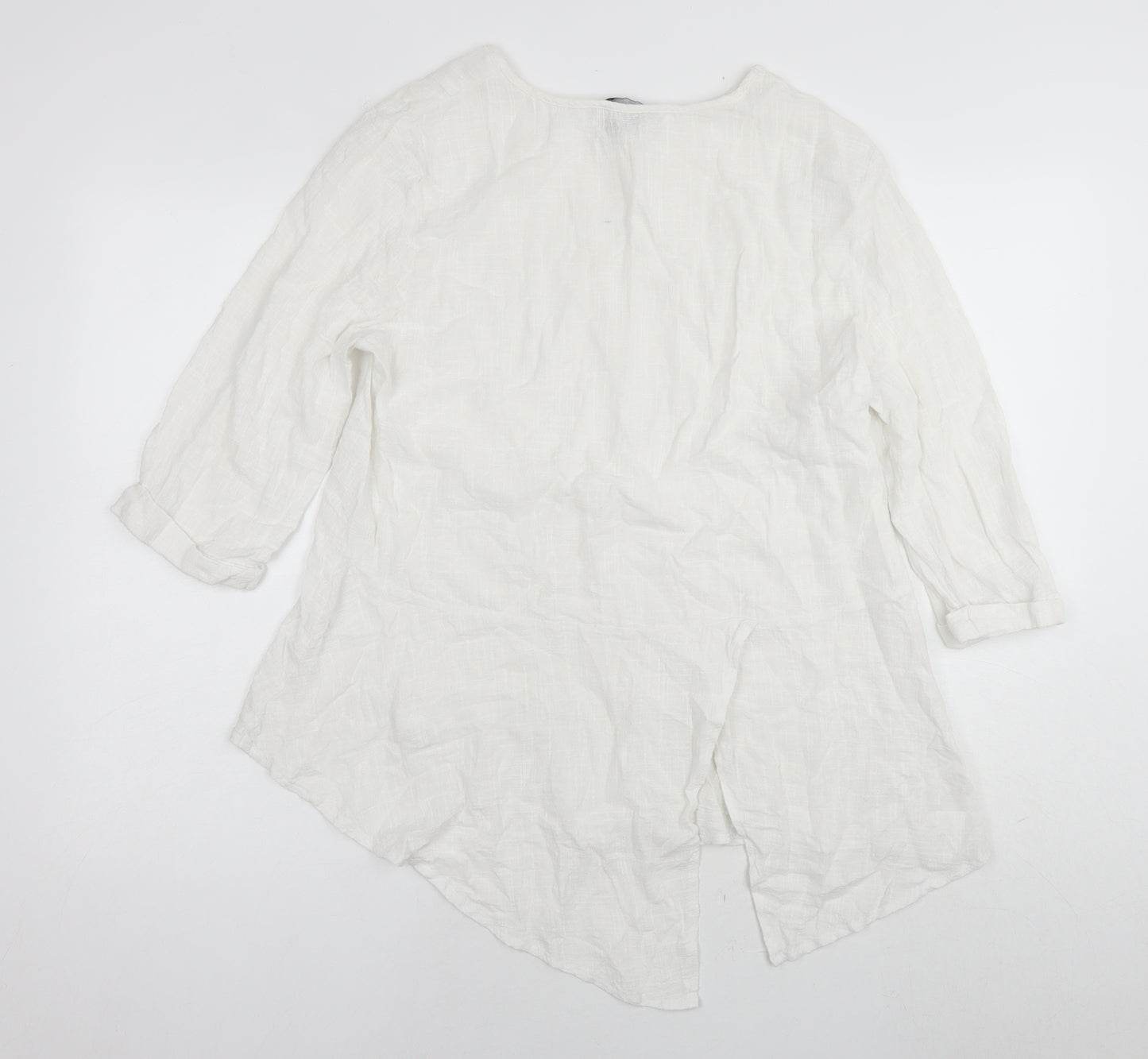 Saloos Womens White Cotton Tunic Blouse Size 12 Round Neck