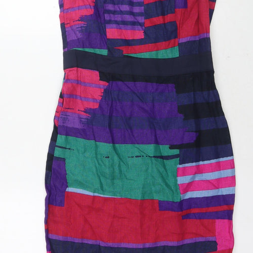 Per Una Womens Multicoloured Striped Linen Sheath Size L Round Neck Pullover