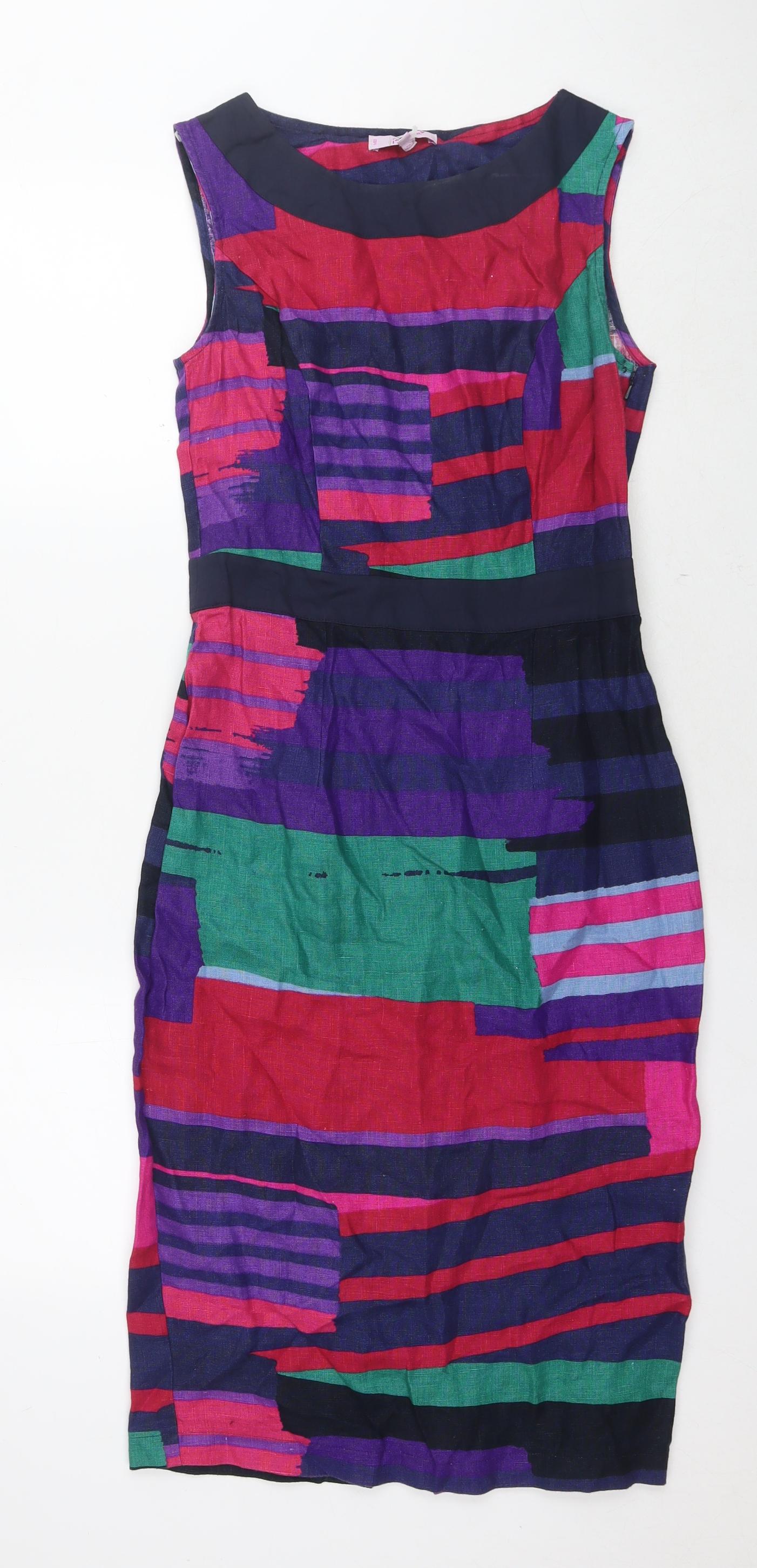 Per Una Womens Multicoloured Striped Linen Sheath Size L Round Neck Pullover