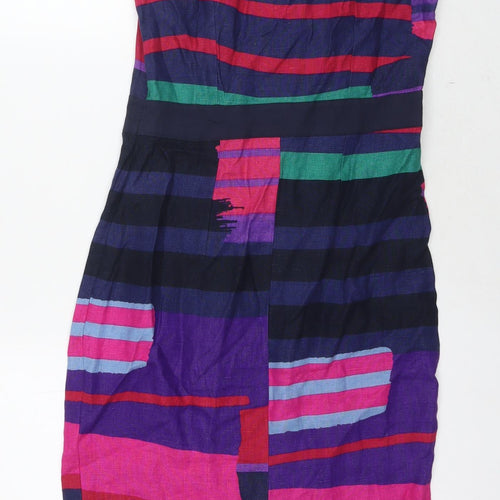 Per Una Womens Multicoloured Striped Linen Sheath Size L Round Neck Pullover