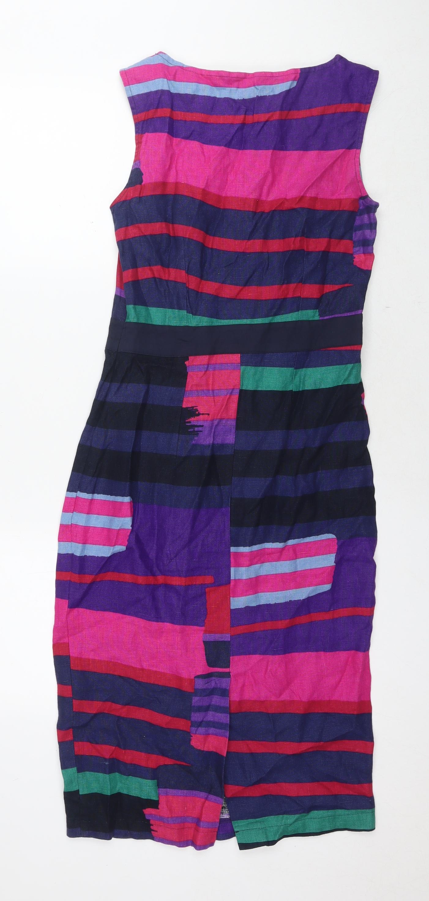 Per Una Womens Multicoloured Striped Linen Sheath Size L Round Neck Pullover