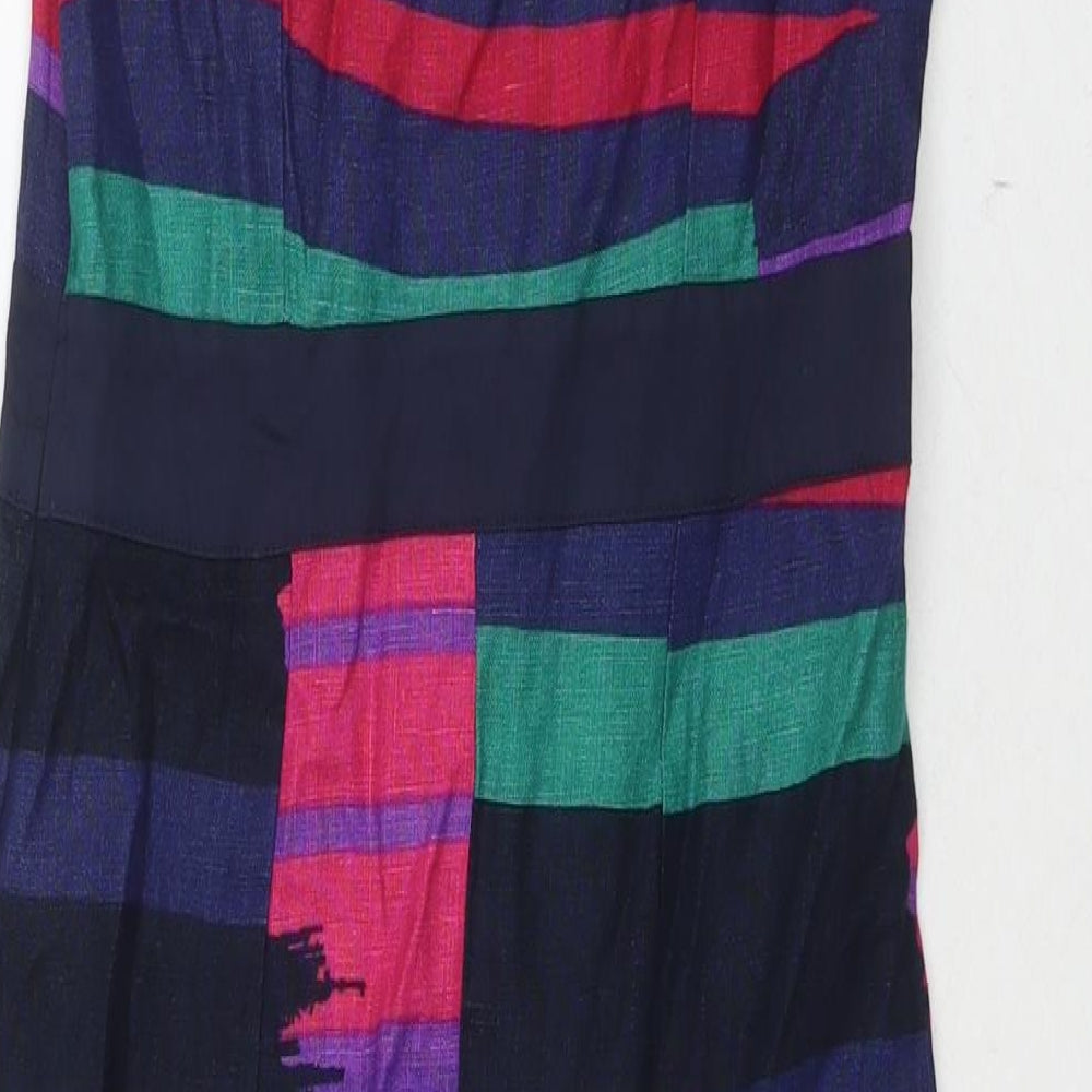 Per Una Womens Multicoloured Striped Linen Sheath Size L Round Neck Pullover