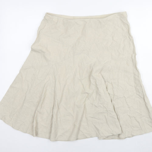 BHS Womens Beige Linen Pleated Skirt Size 14 Zip