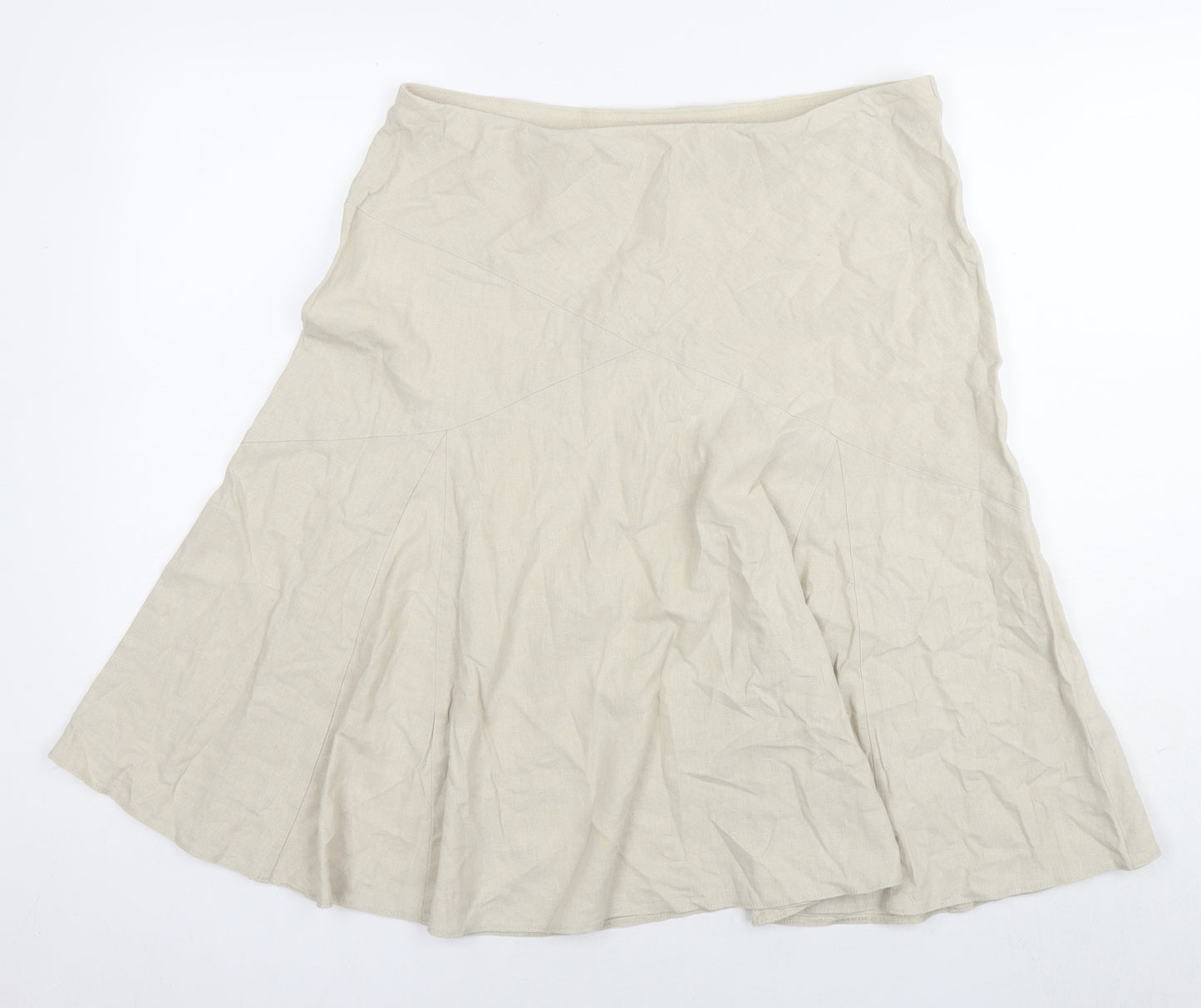 BHS Womens Beige Linen Pleated Skirt Size 14 Zip