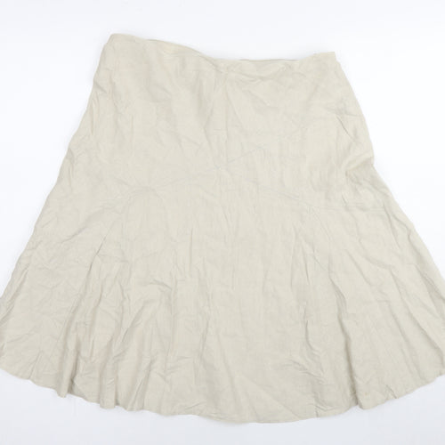 BHS Womens Beige Linen Pleated Skirt Size 14 Zip