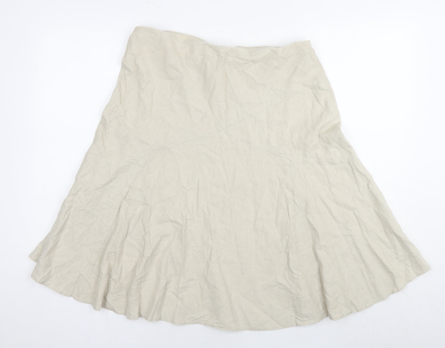 BHS Womens Beige Linen Pleated Skirt Size 14 Zip