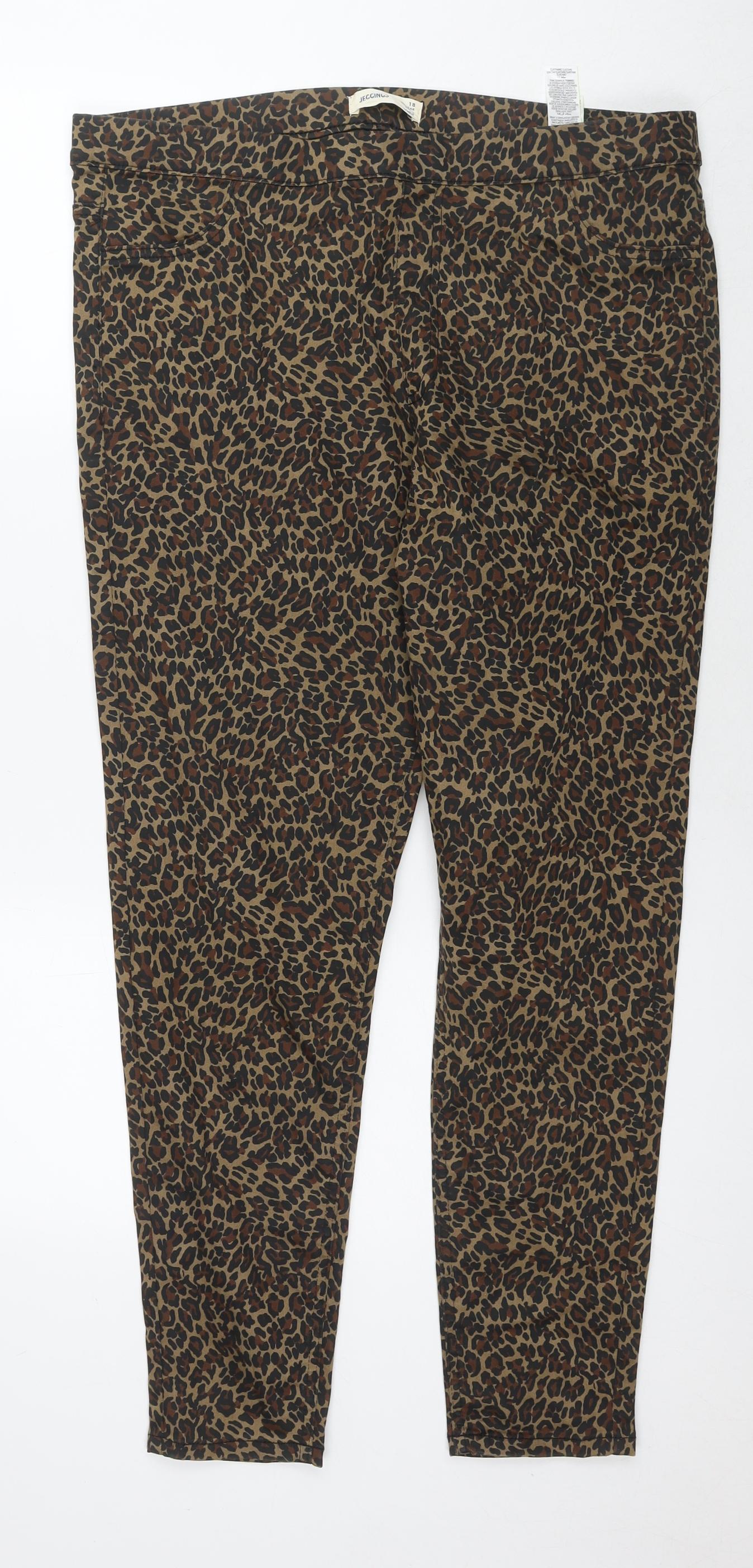 Marks and Spencer Womens Brown Cotton Jegging Jeans Size 18 L27 in Regular - Leopard Print