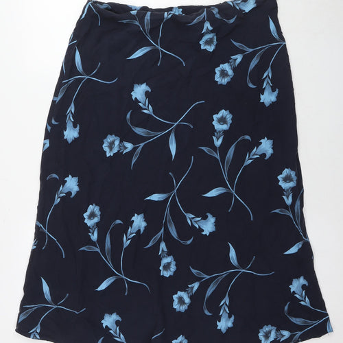 Ann Harvey Womens Blue Floral Polyester A-Line Skirt Size 16