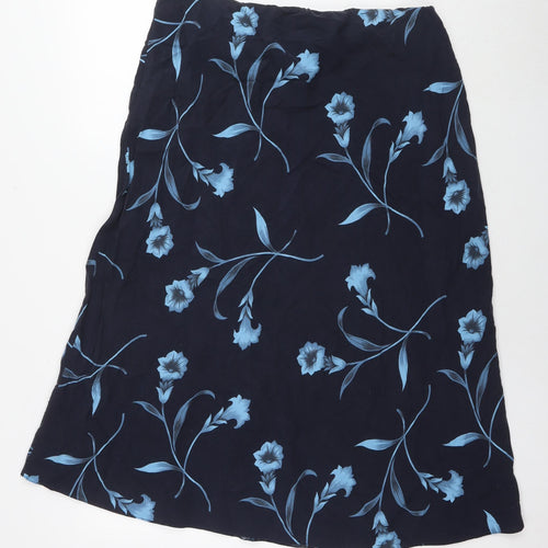 Ann Harvey Womens Blue Floral Polyester A-Line Skirt Size 16