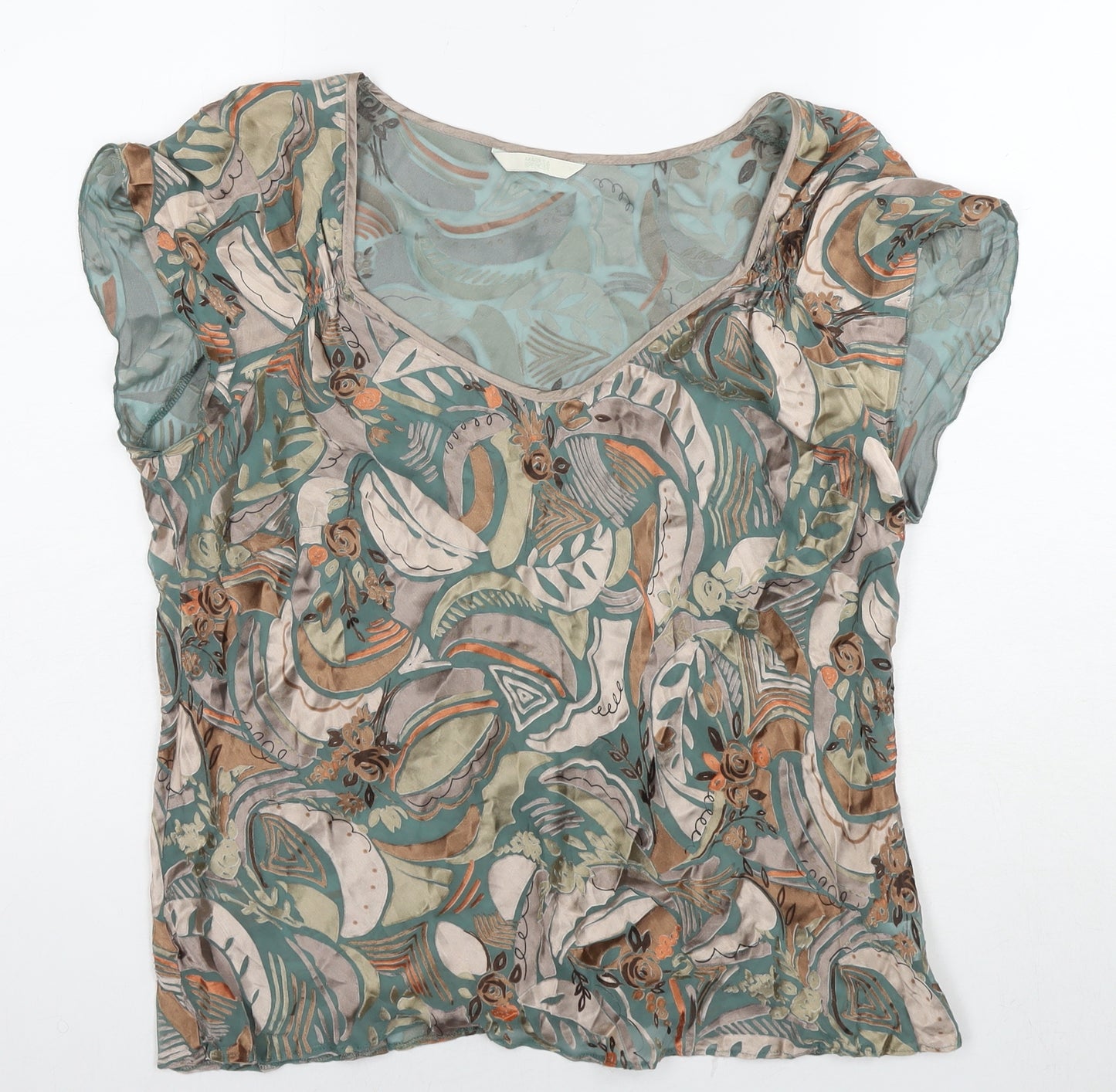 Marks and Spencer Womens Multicoloured Paisley Silk Basic Blouse Size 18 Scoop Neck