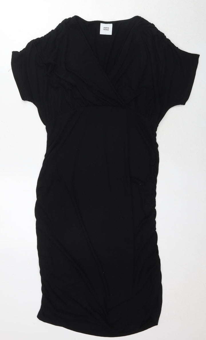 Mama:licious Womens Black Polyester A-Line Size L V-Neck Pullover