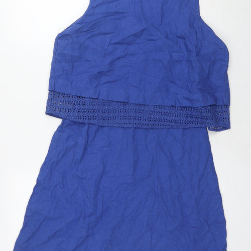 NEXT Womens Blue Linen A-Line Size 8 Round Neck Zip