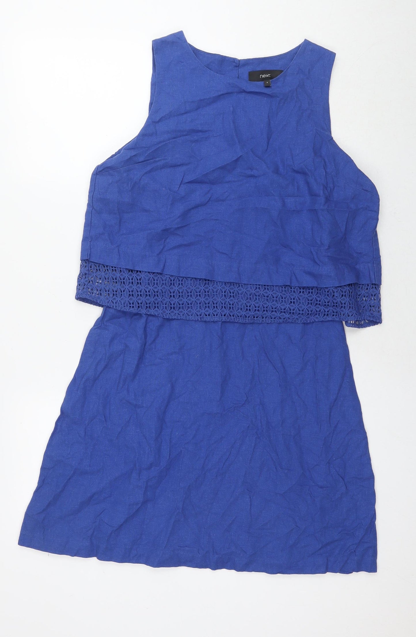 NEXT Womens Blue Linen A-Line Size 8 Round Neck Zip