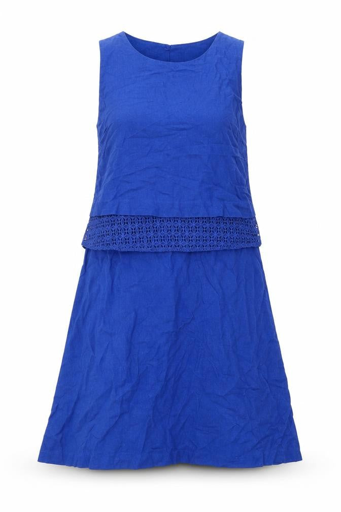 Front view of Next women’s blue linen a-line, size UK 8, round neck zip