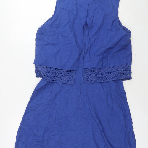 NEXT Womens Blue Linen A-Line Size 8 Round Neck Zip