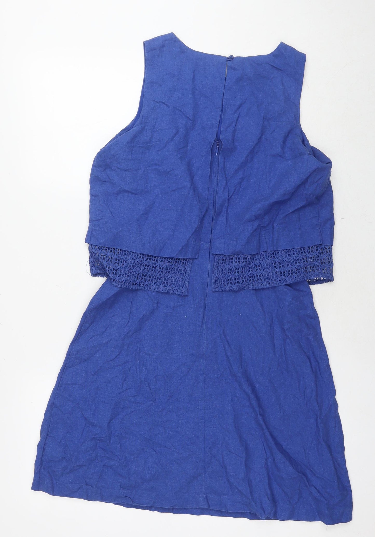 NEXT Womens Blue Linen A-Line Size 8 Round Neck Zip