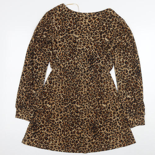 Pull&Bear Womens Brown Animal Print Polyester Fit & Flare Size M V-Neck Pullover