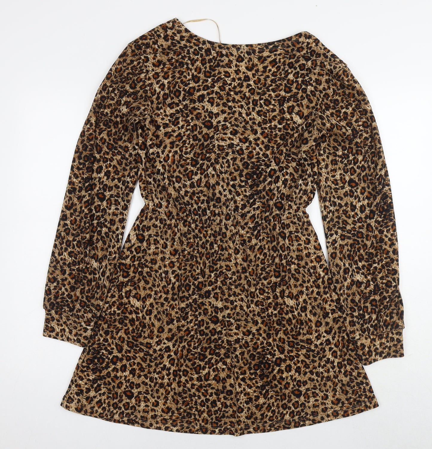 Pull&Bear Womens Brown Animal Print Polyester Fit & Flare Size M V-Neck Pullover