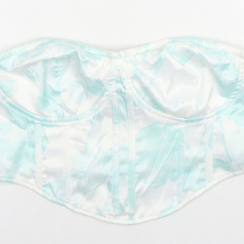 Missguided Womens Blue Geometric Polyester Cropped Blouse Size 12 Sweetheart - Strapless