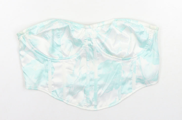Missguided Womens Blue Geometric Polyester Cropped Blouse Size 12 Sweetheart - Strapless