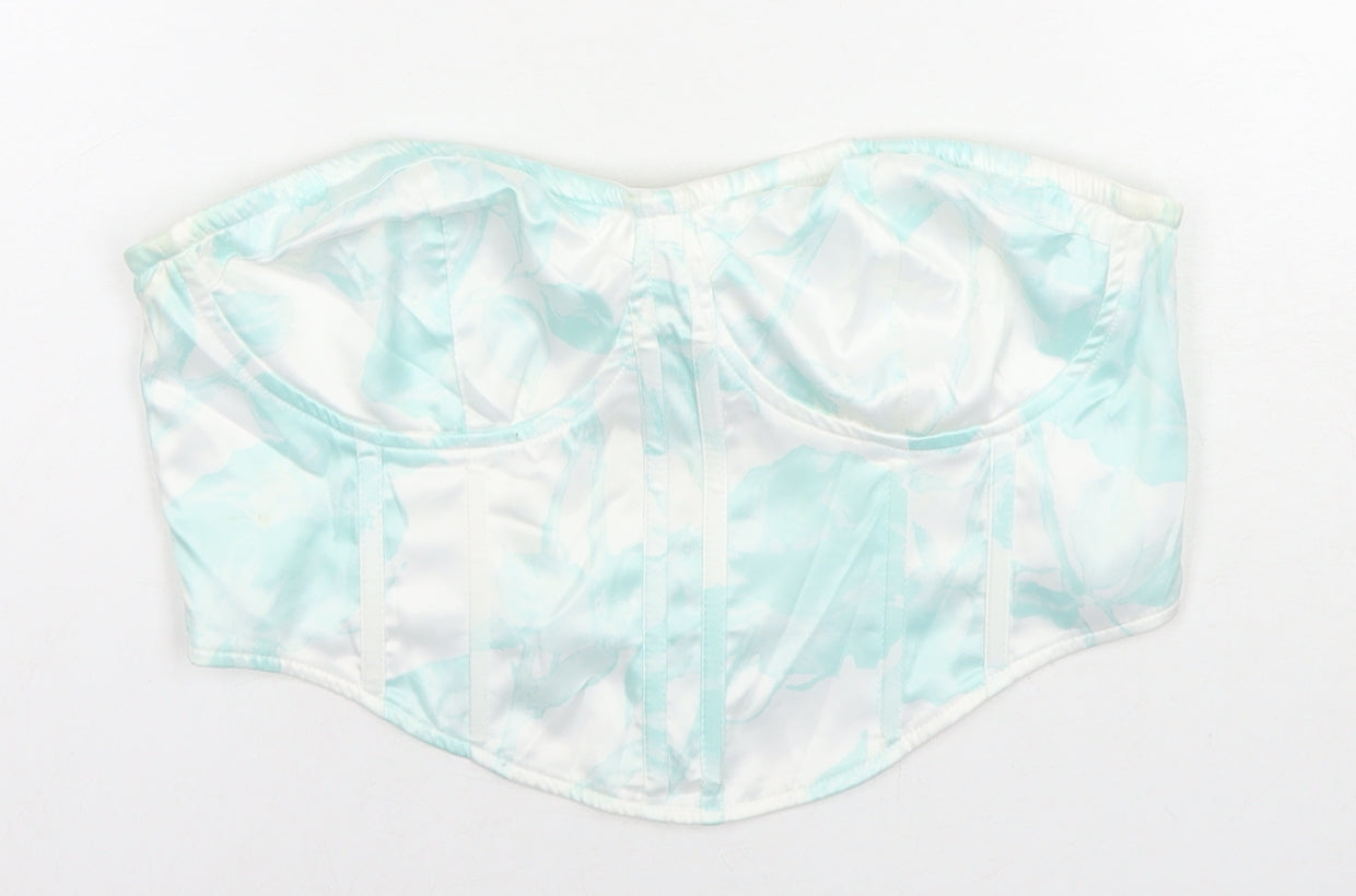 Missguided Womens Blue Geometric Polyester Cropped Blouse Size 12 Sweetheart - Strapless