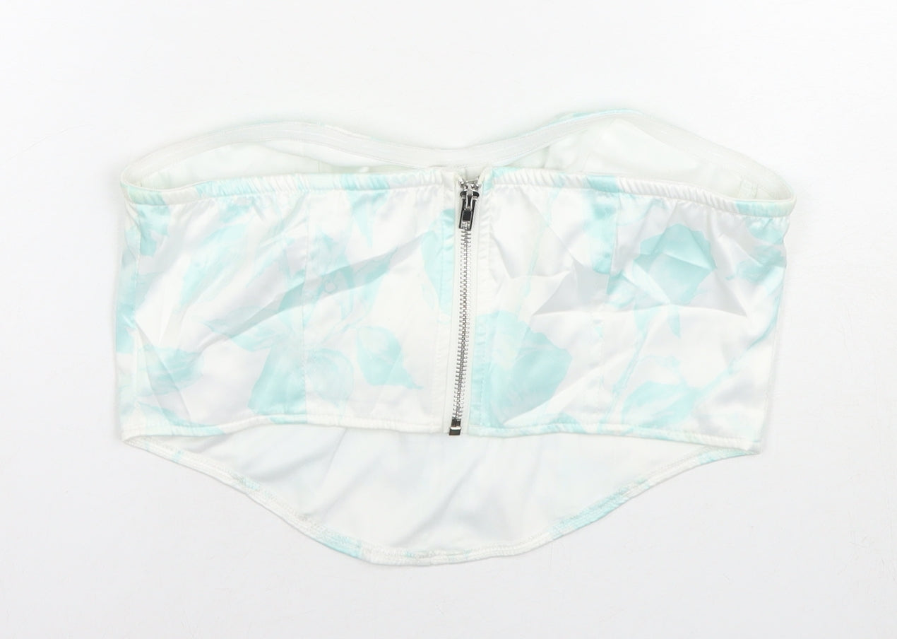 Missguided Womens Blue Geometric Polyester Cropped Blouse Size 12 Sweetheart - Strapless