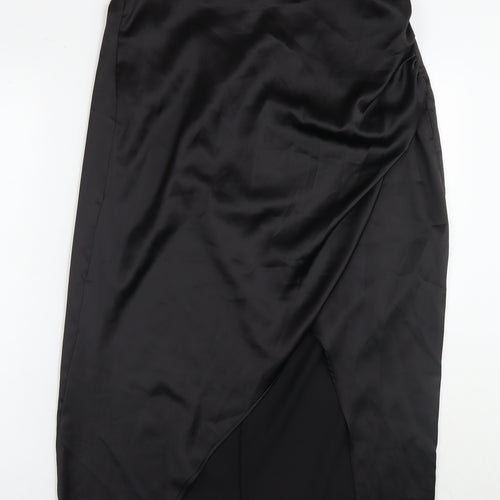 Zara Womens Black Polyester Maxi Skirt Size XL Zip - Side Slit(s)