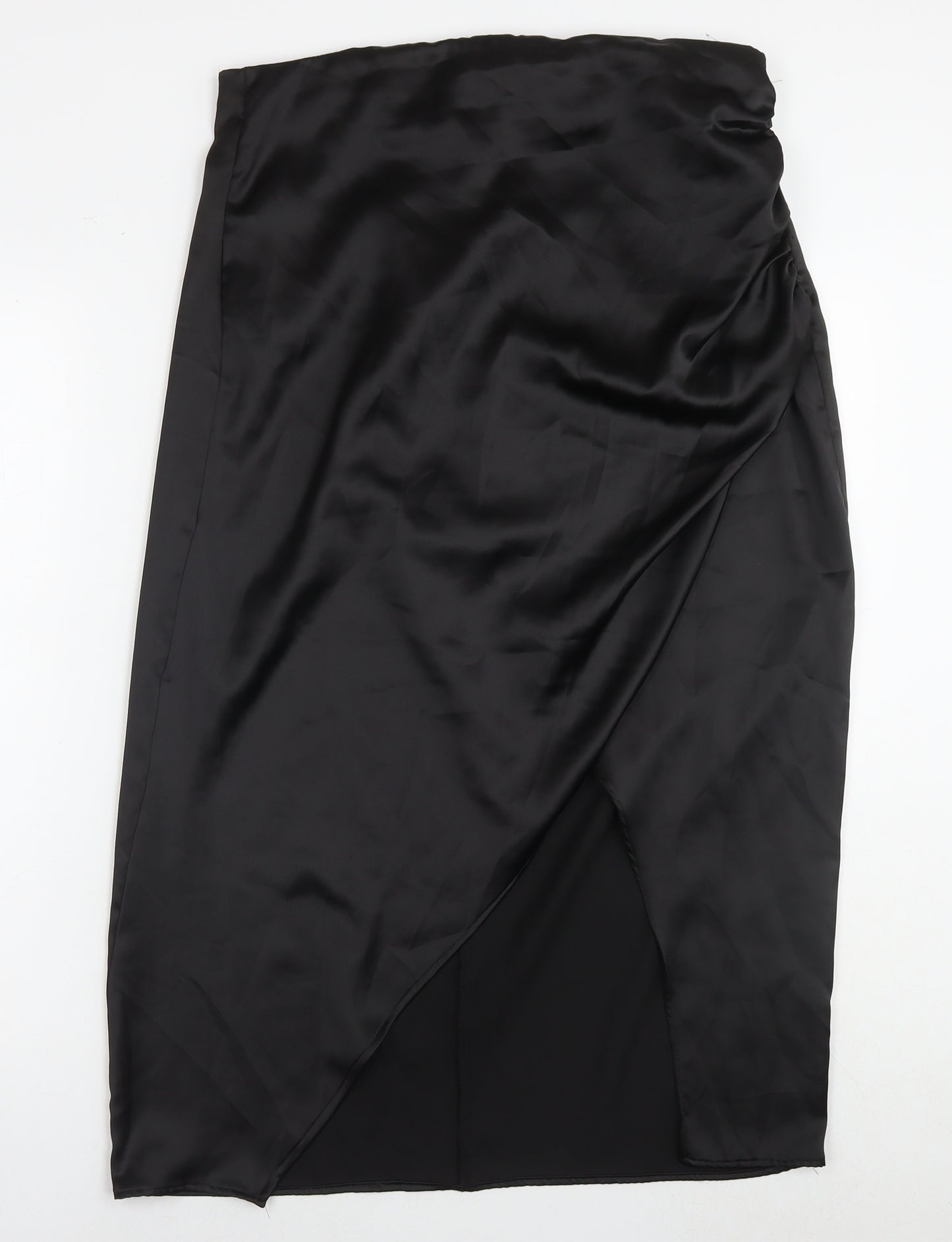 Zara Womens Black Polyester Maxi Skirt Size XL Zip - Side Slit(s)