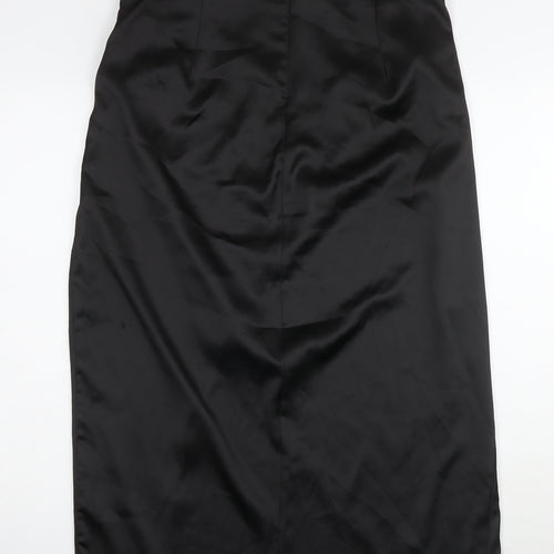 Zara Womens Black Polyester Maxi Skirt Size XL Zip - Side Slit(s)