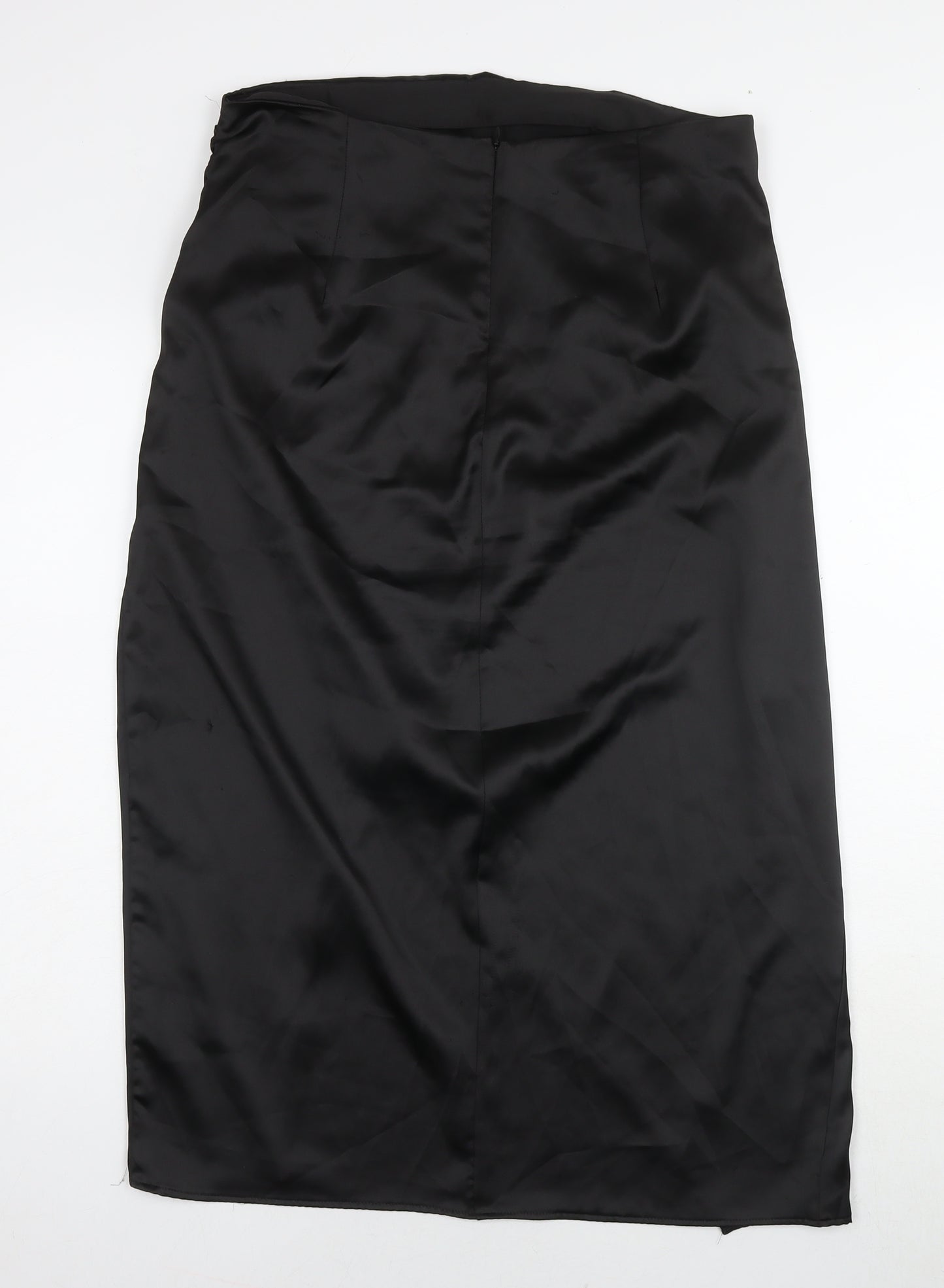 Zara Womens Black Polyester Maxi Skirt Size XL Zip - Side Slit(s)