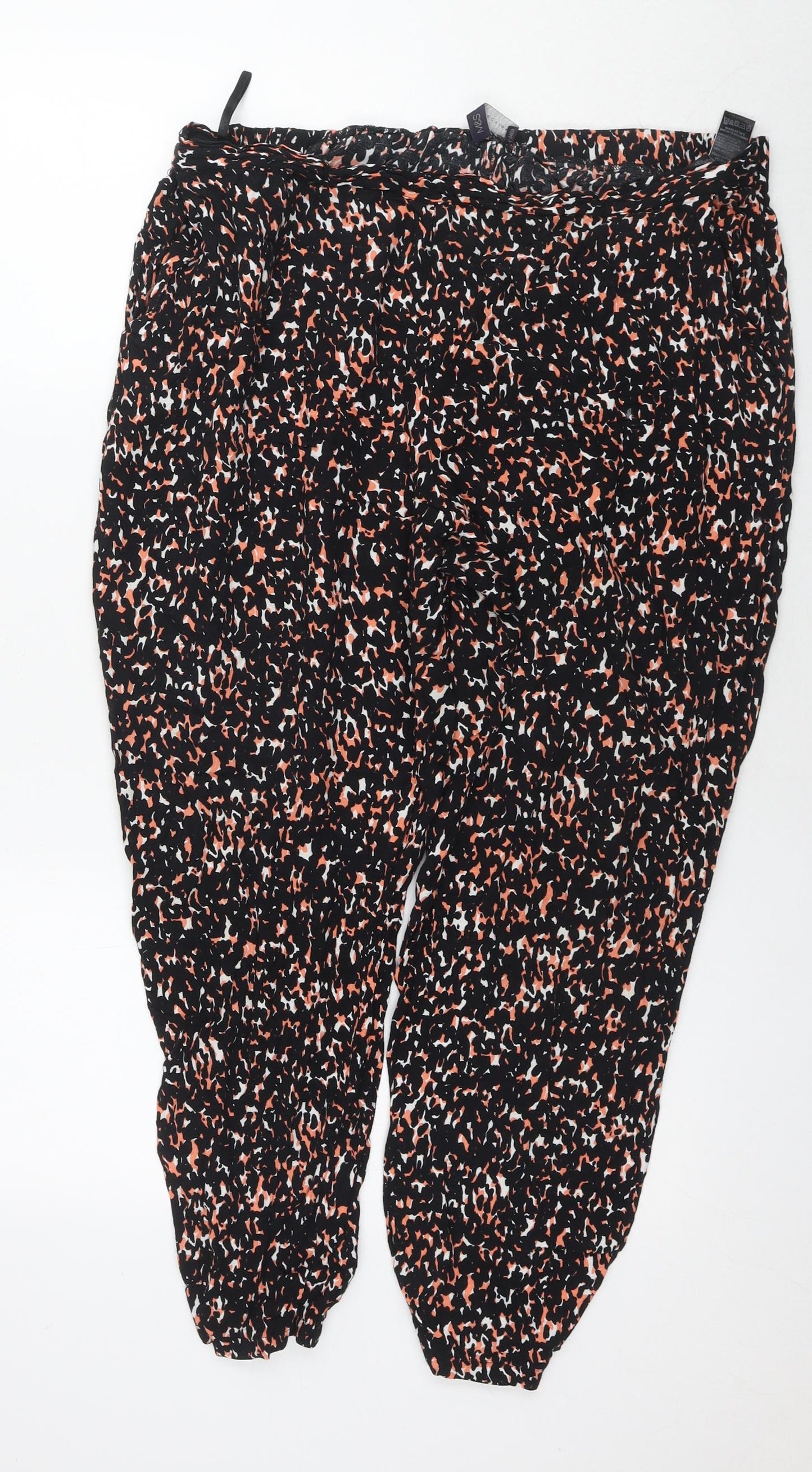 Marks and Spencer Womens Black Geometric Viscose Harem Trousers Size 16 L25 in Regular