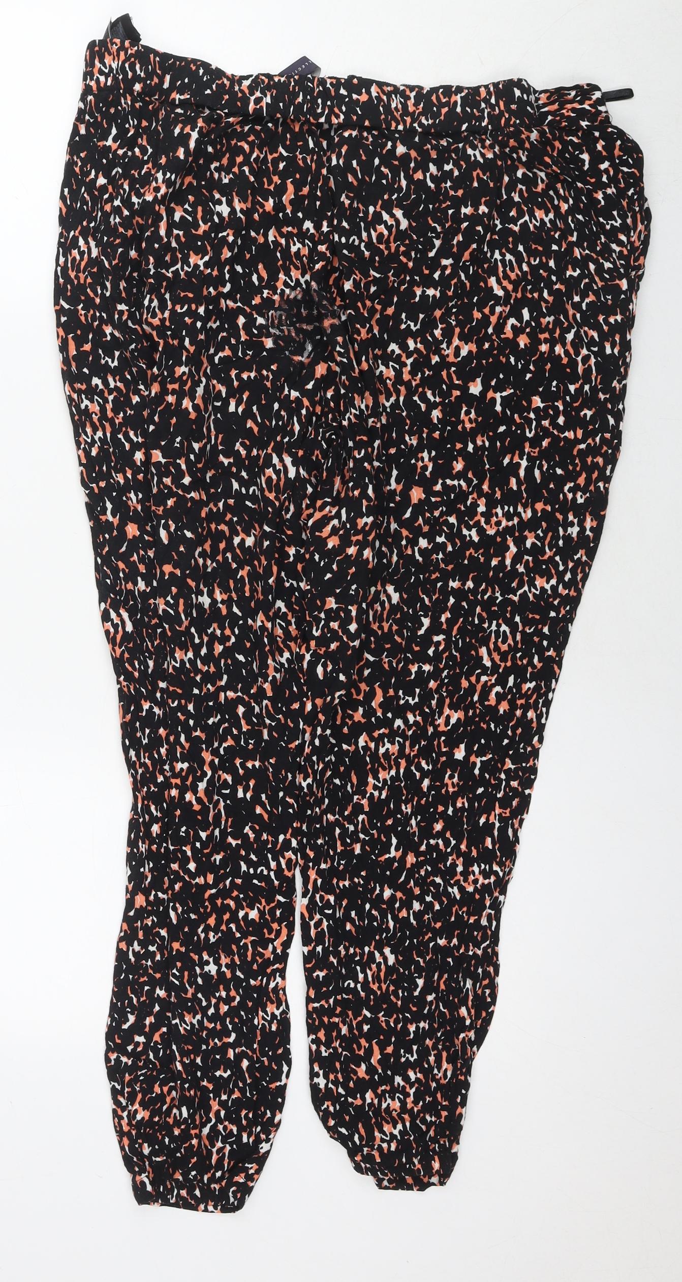 Marks and Spencer Womens Black Geometric Viscose Harem Trousers Size 16 L25 in Regular