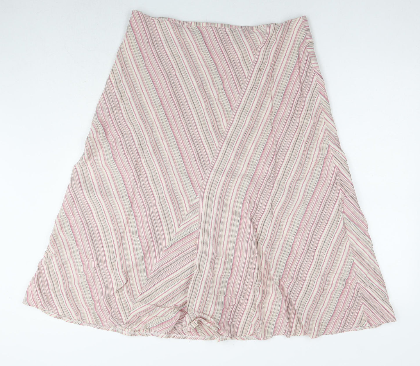 Per Una Womens Multicoloured Striped Linen Maxi Skirt Size 16 Zip